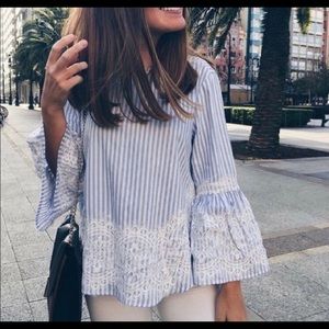 zara comfy fancy white and blue stripe top